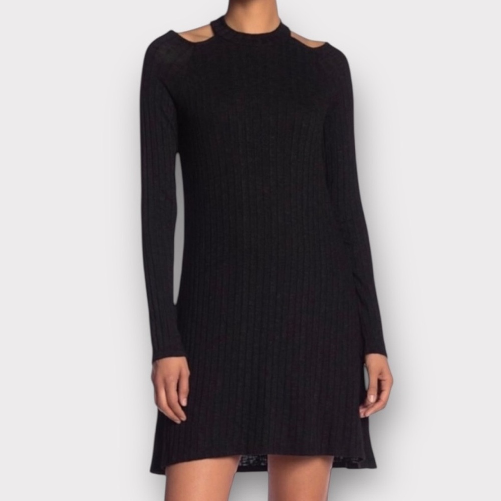 Michael Stars Ribbed Long Sleeve Dress Medium Black NWT Cold Shoulder